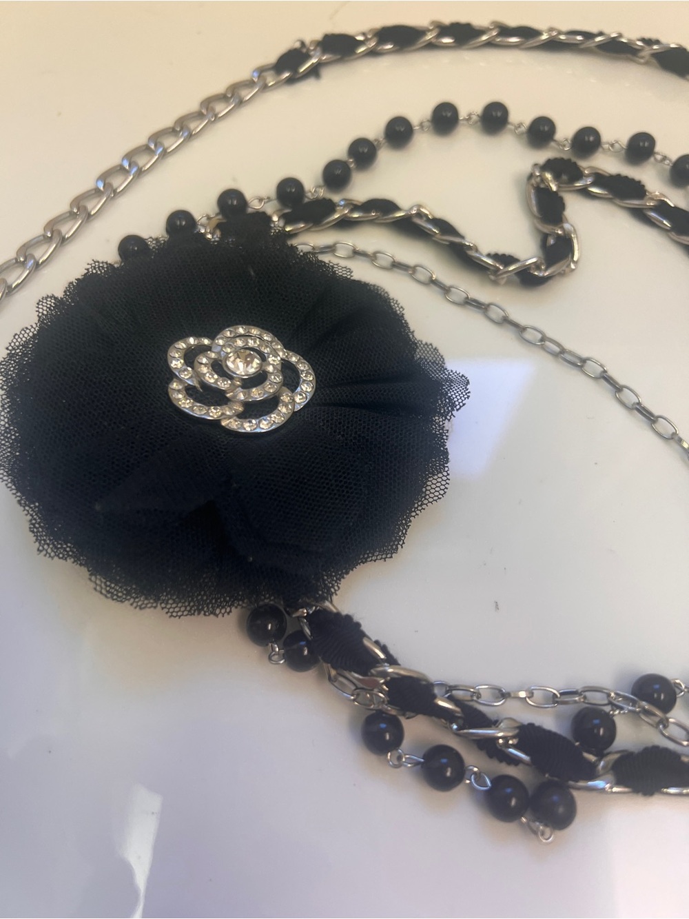 Black Tulle Flower Statement belt with Rhinestone Accent